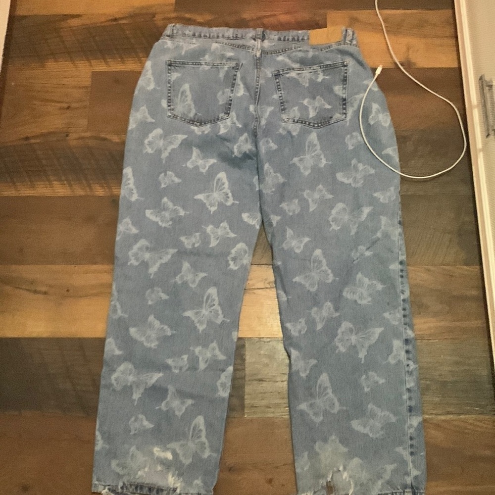 blue w/ white butterflies cotton on baggy jeans
